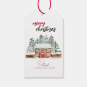 winterbos rustieke vrolijke kerst cadeaulabel (Achterkant)