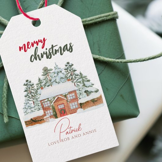 winterbos rustieke vrolijke kerst cadeaulabel