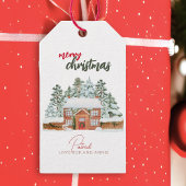 winterbos rustieke vrolijke kerst cadeaulabel