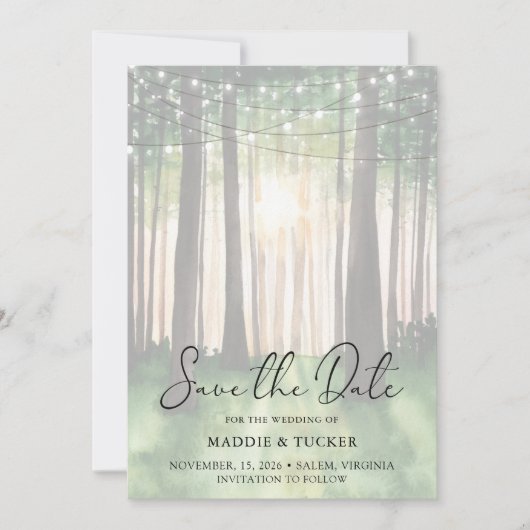 Winterbos | Rustige lichten Foto opslaan Datum Save The Date (Voorkant)