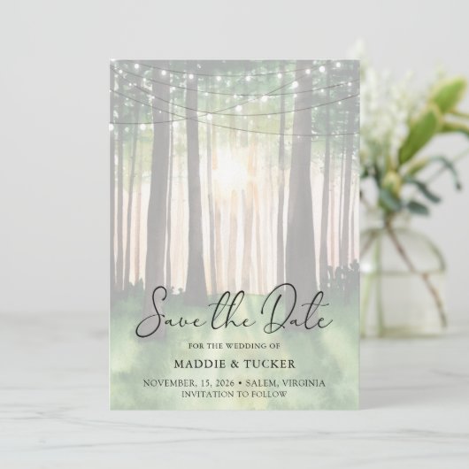 Winterbos | Rustige lichten Foto opslaan Datum Save The Date (Staand voorkant)