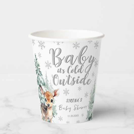 Winterbos Schattigee Fawn Baby shower papier cup Papieren Bekers (Voorkant)