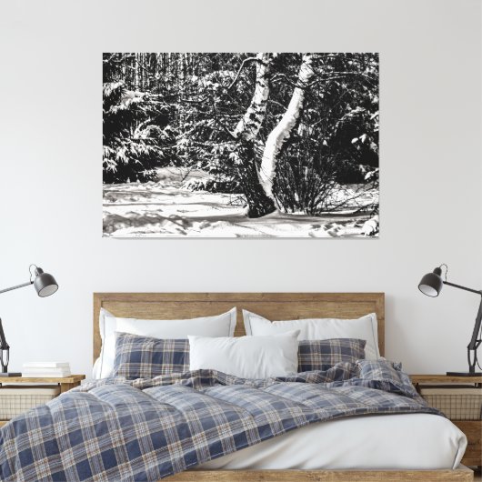 Winterbos, sneeuw-, baars- en sparserijbomen canvas afdruk (Insitu (Slaapkamer))