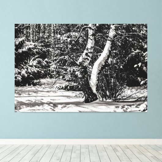 Winterbos, sneeuw-, baars- en sparserijbomen canvas afdruk (Insitu (Houten vloer))