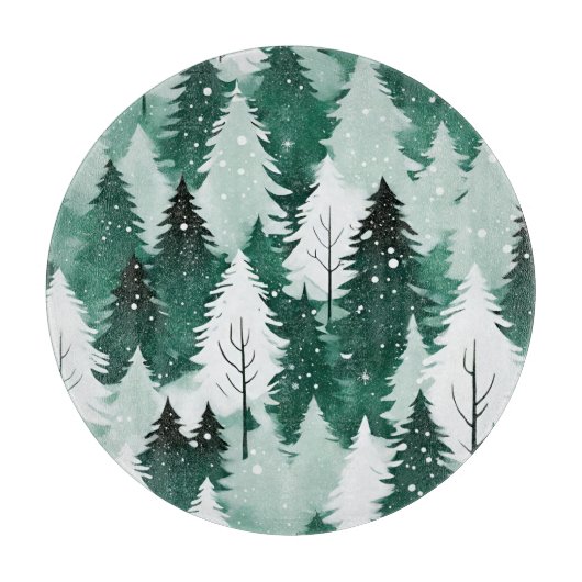 Winterbos Sneeuw Waterverf Evergreen Trees Snijplank (Voorkant)