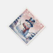 Winterbos Sneeuwman Kerstmis | Roze Servet (Hoek)