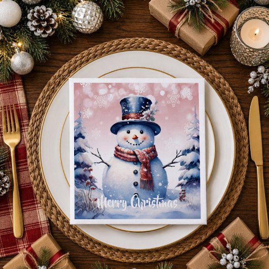 Winterbos Sneeuwman Kerstmis | Roze Servet