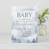 Winterbos Stoffig Blauw Baby shower Kaart (Staand voorkant)