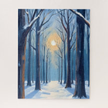 Winterbos Watercolor Bomen Blauw