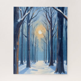 Winterbos Watercolor Bomen Blauw Legpuzzel