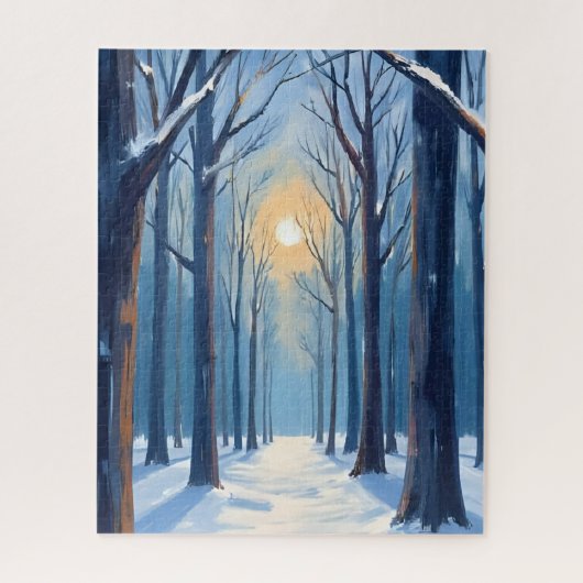 Winterbos Watercolor Bomen Blauw Legpuzzel (Verticaal)
