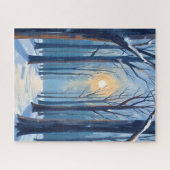 Winterbos Watercolor Bomen Blauw Legpuzzel (Horizontaal)