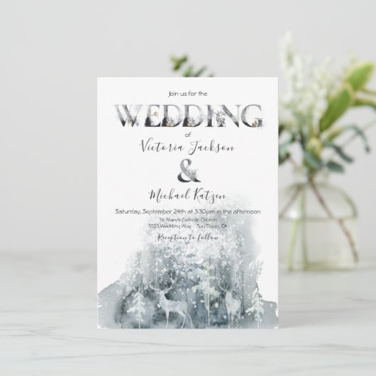 Winterbos waterverf bruiloft kaart (Staand voorkant)