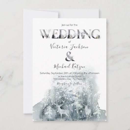 Winterbos waterverf bruiloft kaart (Voorkant)