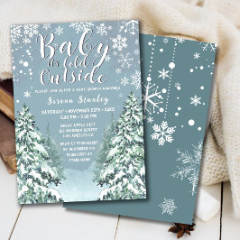 Winterbos Waterverf Grijs Baby shower Invitat Kaart