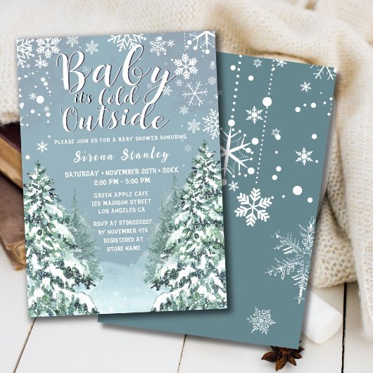 Winterbos Waterverf Grijs Baby shower Invitat Kaart