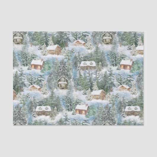 Winterbos Waterverf Kersthutten Tissuepapier (Voorkant)