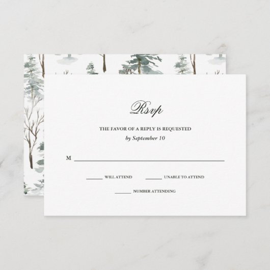 Winterbos | Weddenschap RSVP Kaartje (Voorkant / Achterkant)