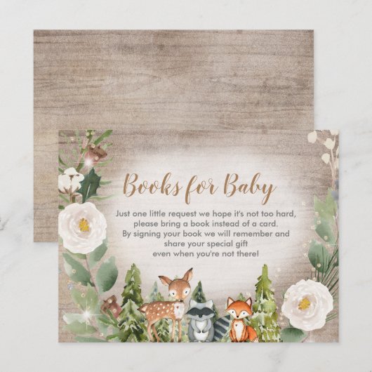 Winterbos witte florale boeken voor baby invita uitnodiging briefkaart (Voorkant / Achterkant)