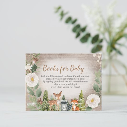 Winterbos witte florale boeken voor baby invita uitnodiging briefkaart (Staand voorkant)