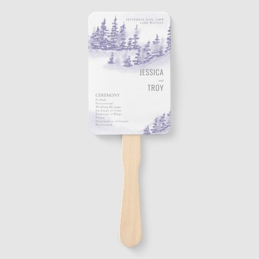 Winterbosbouw Waterverf Lavender Wedding Programme Handwaaier (Voorkant)
