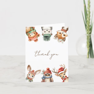 Winterbosdieren genderneutraal baby shower bedankkaart