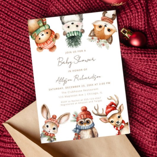 Winterbosdieren genderneutraal baby shower kaart