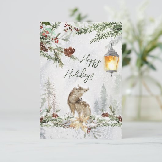 Winterbosgebied, wolf Flat Card (Staand voorkant)