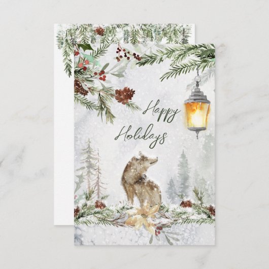 Winterbosgebied, wolf Flat Card (Voorkant / Achterkant)