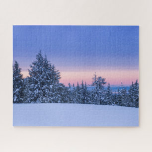 Winterboslandschap op zonsondergang legpuzzel