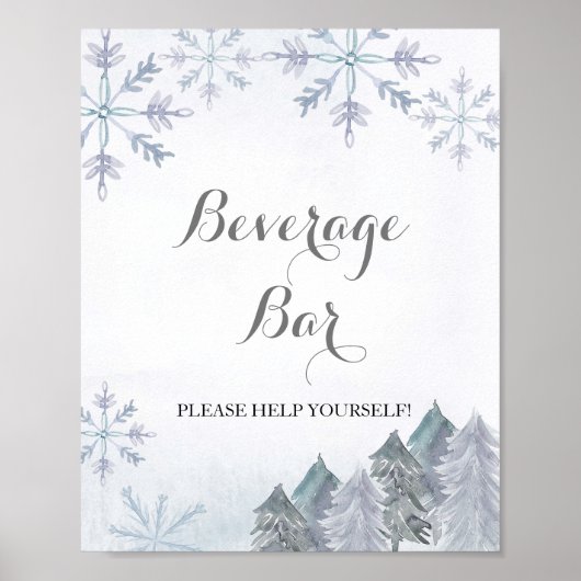 Winterbosneeuwvlokken Beverage Bar Sign Poster (Voorkant)