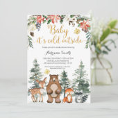Winterbossen baby zijn koud buiten baby shower kaart (Staand voorkant)