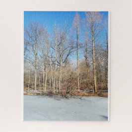 Winterbossen met sneeuw op zonnige dag legpuzzel