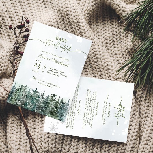 Winterbossen nodigen Forest baby shower uit Kaart
