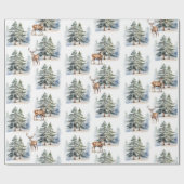 Winterbossen rendieren in het dennenbos cadeaupapier (Vlak)