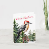 Winterbosspecht in een dennenbos feestdagen kaart (Voorkant)