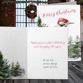 Winterbosspecht in een dennenbos feestdagen kaart