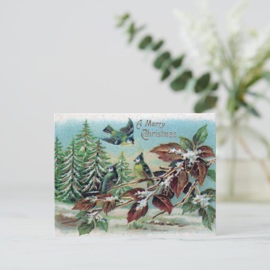  winterbosvogels met prettige kerstdagen briefkaart (Staand voorkant)