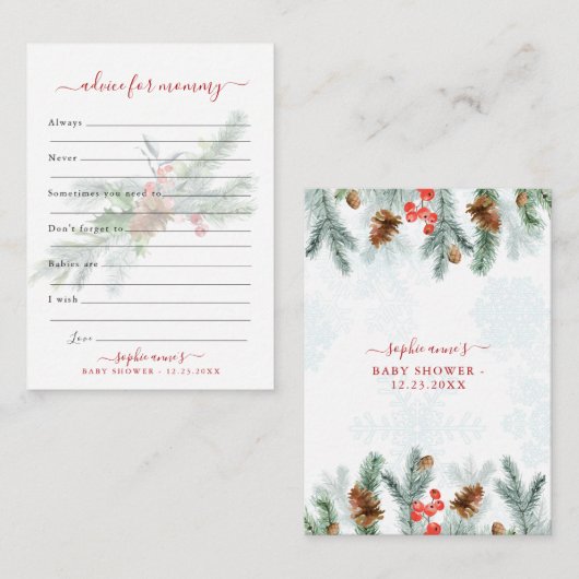 Winterbotanisch advies voor mama Baby shower Informatiekaartje (Voorkant / Achterkant)