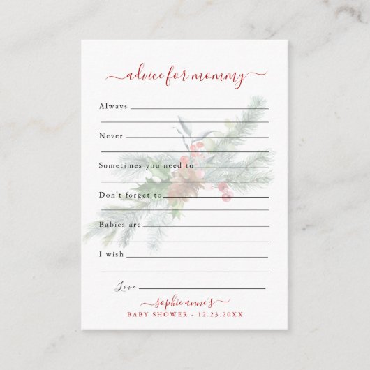 Winterbotanisch advies voor mama Baby shower Informatiekaartje (Voorkant)