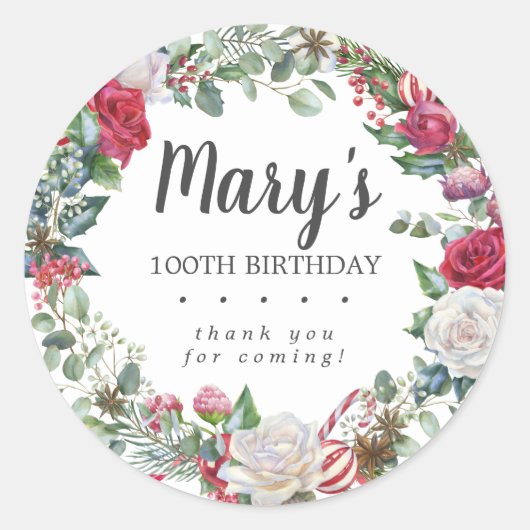 Winterbotanisch Roos 100e verjaardag Dank u Ronde Sticker (Voorkant)