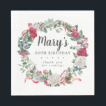 Winterbotanisch Roos 80th Birthday Elegant Servet<br><div class="desc">Zacht rode rozen en holly en bessen creëer een prachtig rustige florale kreep. Eucalyptusbladeren en andere rode bloemen dragen bij aan de botanische wintervibe. De naam van de verjaardagsvrouw wordt geschreven in een grote manuscriptdoopvont. 80ste verjaardag en de dankbetuigingen volgen. Dit servet maakt deel uit van het 80e Roos op...</div>