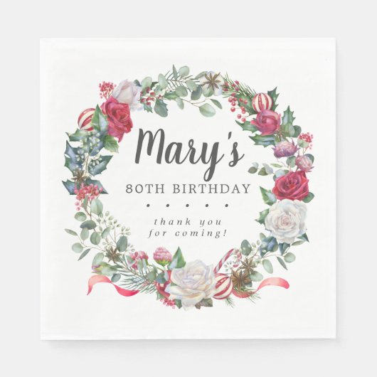 Winterbotanisch Roos 80th Birthday Elegant Servet (Voorkant)