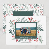 Winterbotanische kerstfoto Groen landschap Feestdagenkaart (Voorkant / Achterkant)