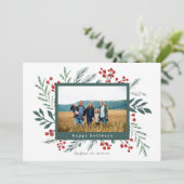 Winterbotanische kerstfoto Groen landschap Feestdagenkaart (Staand voorkant)