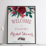 Winterbourgogne waterverf vrijgezellenfeest poster<br><div class="desc">Elegant chic red burgundy en white peonies winter bouquet met pijngroene seizoensgebonden vistakken,  rode bessen en vrijgezellenfeest van bladeren verwelkomen sjabloon van poster op witte achtergrond. Ideaal voor een stijlvol kerstfeest voor vrijgezellenfeest.</div>