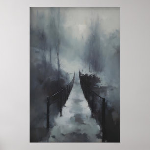 Winterbrug over bevroren stroom, gotische besneeuw poster