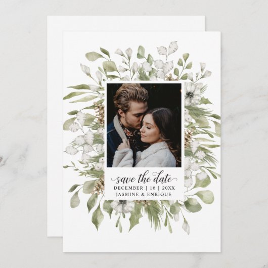 Winterbruiloft bosbouw | Foto Save The Date (Voorkant / Achterkant)