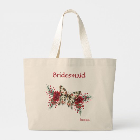 Winterbruiloft  Butterfly Poinsettia Grote Tote Bag (Achterkant)