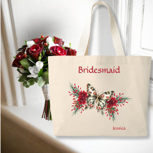 Winterbruiloft  Butterfly Poinsettia Grote Tote Bag